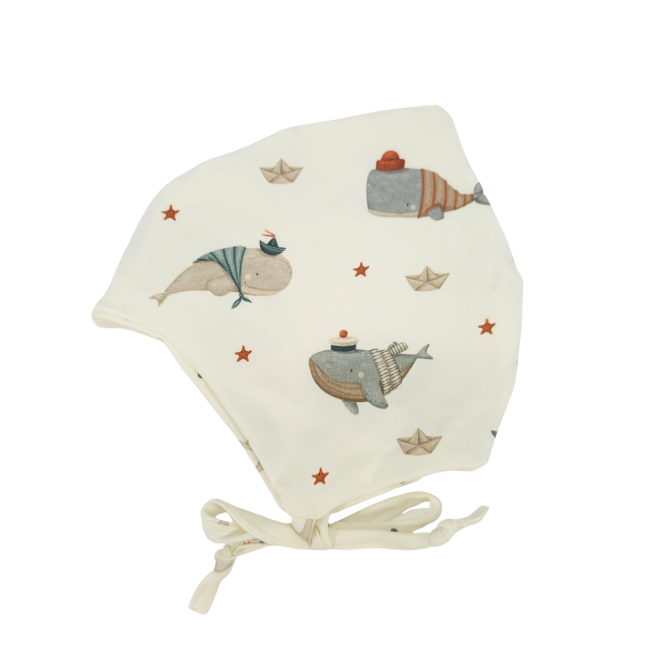 Bindemütze Küstenkind Wale Schiffchen (beige)